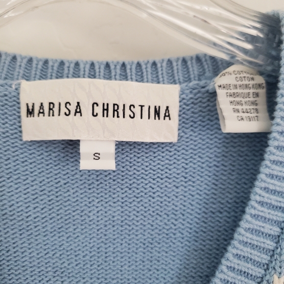 RUNS LARGE...VINTAGE MARISA CHRISTINA Blue Sweater Vest with Pumpkins and Stars. - Picture 2 of 4